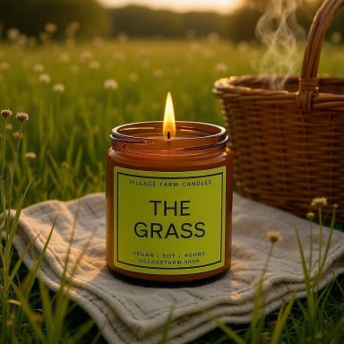 The Grass Our 'The Grass' candle evokes fresh cut grass with floral notes of narcissus, violet, water lily, and peony, lasting up to 50 hours.